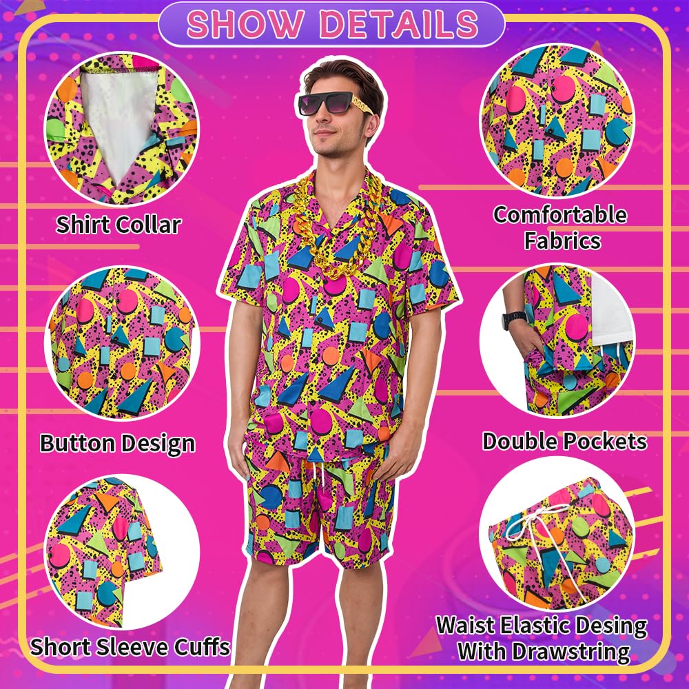 80er 90er Jahre Outfit Herren Retro Shirts und Shorts Set, Hip-Hop Strand T-Shirts und Shorts, Jogginganzüge, Badass-Kostüme, Faschingskostüme, Karnevalskostüme