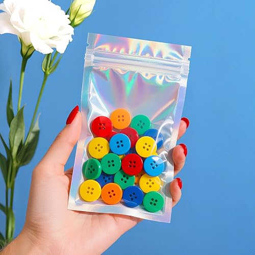 Miniatura 4 de Bolsas holográficas, bolsas resellables a prueba de olores de 3.3 x 5 pulgadas para alimentos, pequeñas empresas y fiestas (100 unidades)
