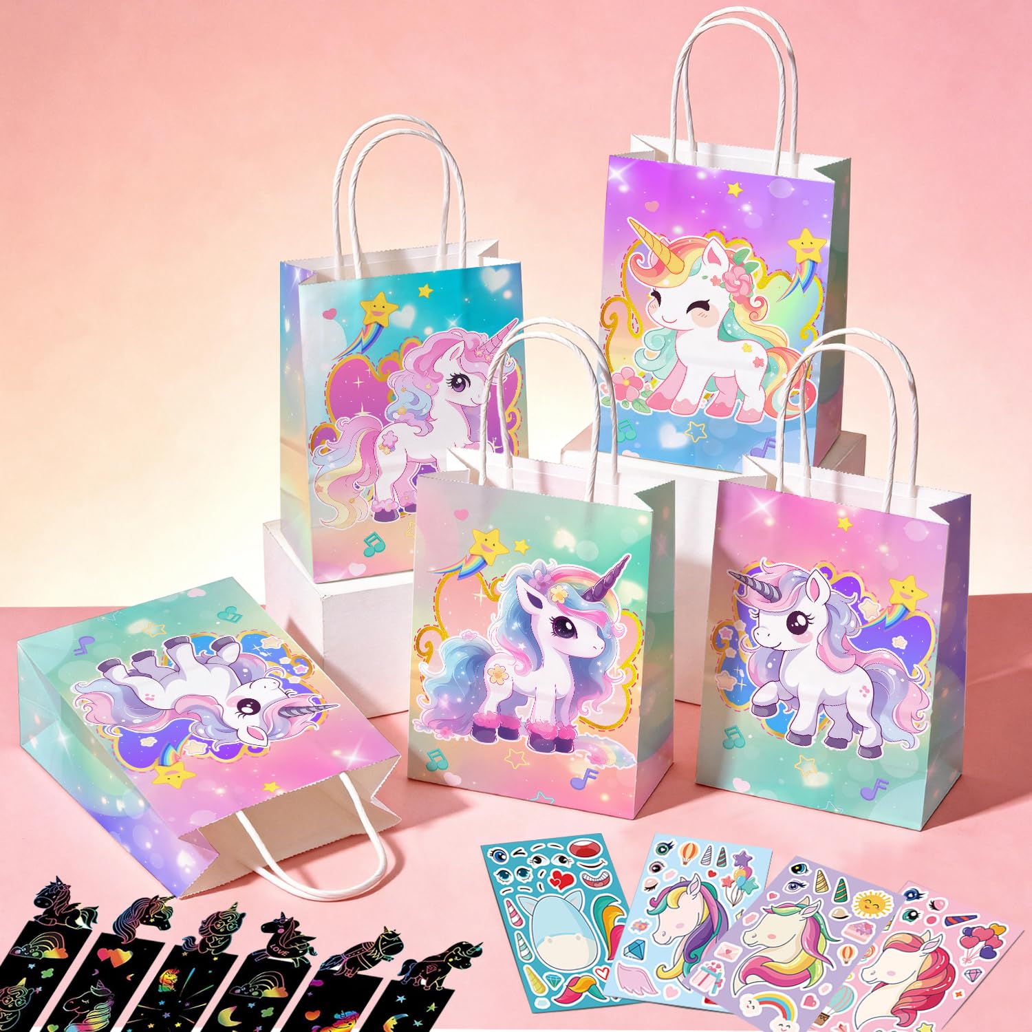 Anniversaire Licorne Cadeau,84pcs Cadeaux de Fête d'Anniversaire Unicorn set - Sac Licornes Anniversaires de Carnets Timbre Autocollants etc Cadeaux d'Anniversaire Licornes pour Decorations - 5