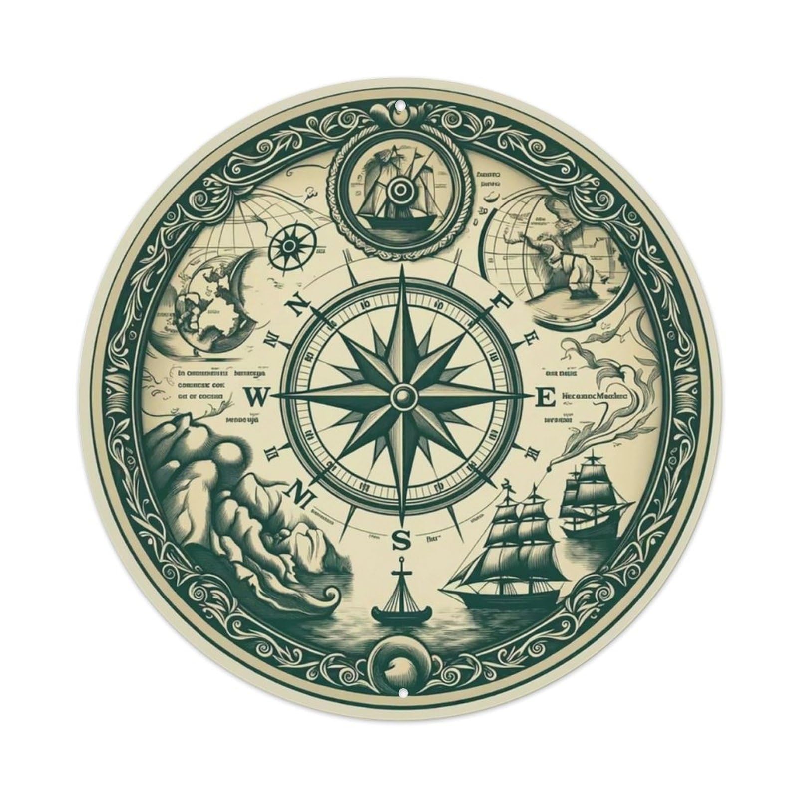 Vintage Nautical Compass World Map Tome Chronicle Metal Tin Sign
