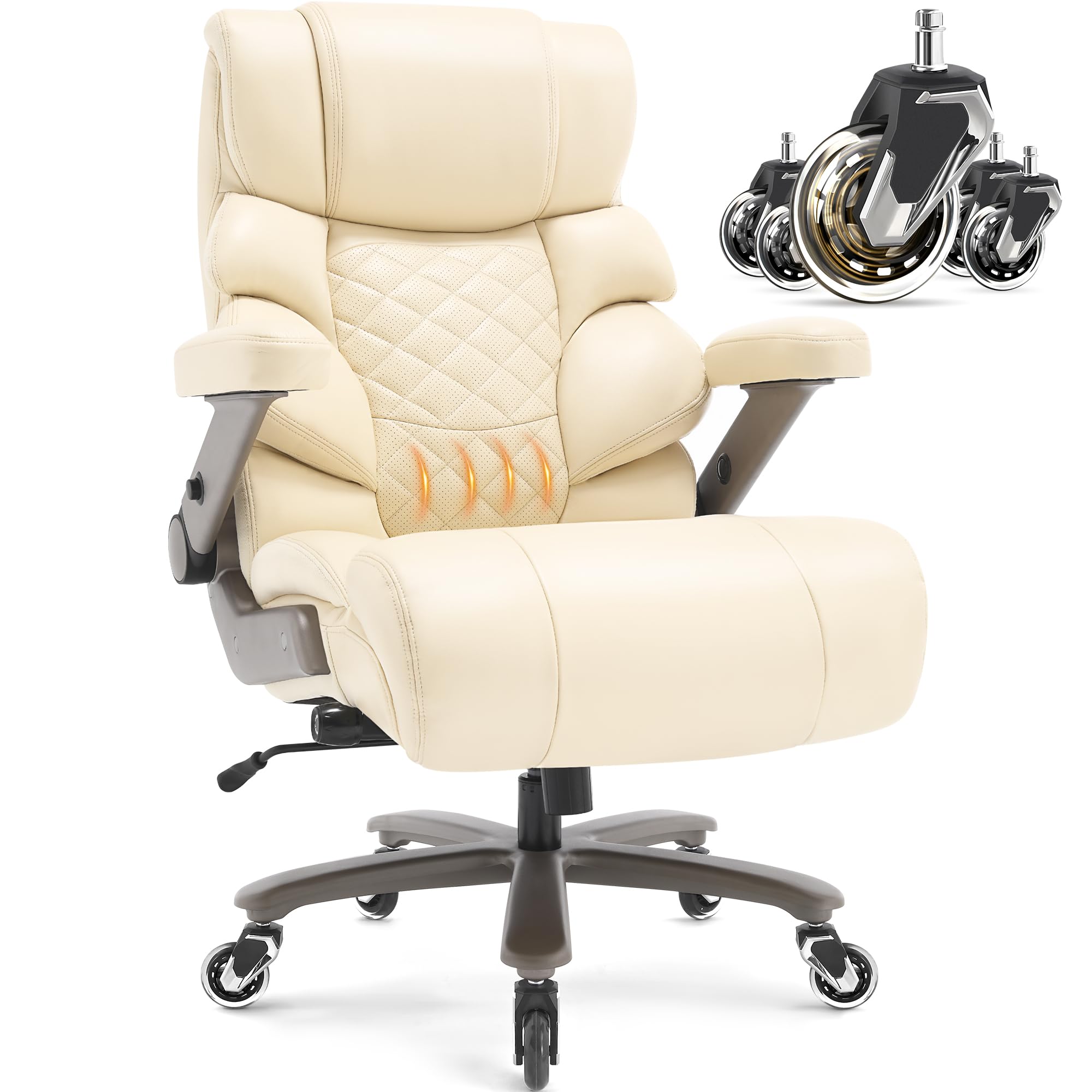 VUZI 700lbs Big and Tall Office Chair-Large Computer Chair with Adjustable Lumbar Support 3D Flip Arms Plus Size Wheels, High Back Executive Desk