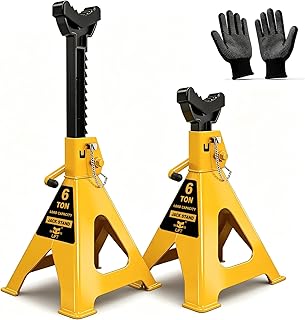 6 Ton (13,200 LBs) Jack Stands with Double Pin Locking,Rubber Cover,Large Foot Base,16-24In Adjustable Height Heavy Duty Jack Stands,Lifting Car,Bus,RV,SUV,MPV,Pickup Truck,1 Pair Yellow