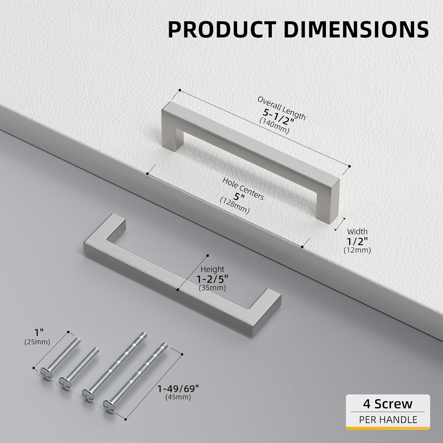goldenwarm® Furniture Handle Bar Handle Brushed Stainless Steel Cabinet Handles Drawer Handles Kitchen Cabinet Tube Width 12 mm x 12 mm Hole Spacing 128 mm Total Length 140 mm