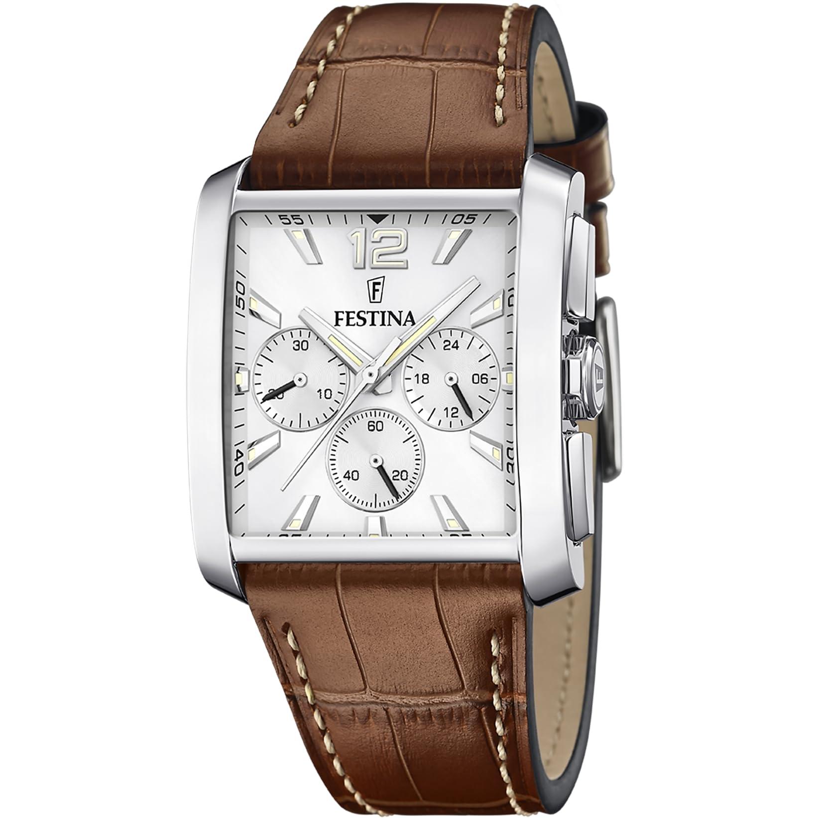 Festina Reloj Hombre Analógico de Cuero - Movimiento de Cuarzo - Cronógrafo - Cristal Mineral de Alta Resistencia - Resistente al Agua 5 ATM Elegante F20636 On The Square