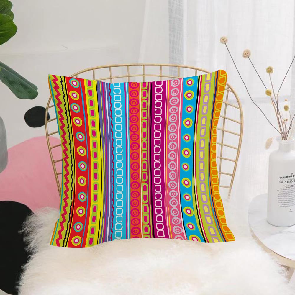 HYMSXW Cushion Cover,Throw Pillow Case Home Decorative for Living Room Bedroom Sofa Chair 20X20 Inch,Colorful vertical stripes pattern, multi-color stripes with geometric decoratio,Pillowcase 50X50cm