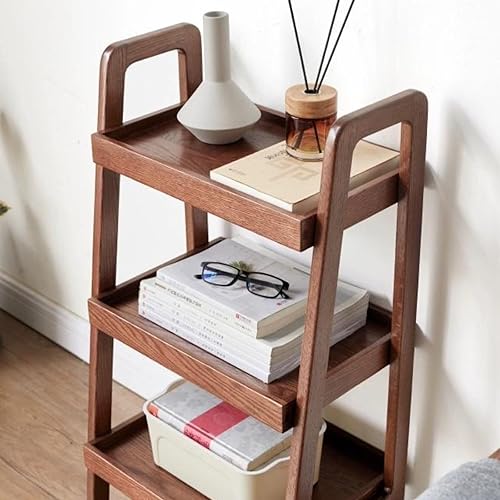 Miniatura 8 de Estantería de escalera 100% madera de roble macizo, estantería práctica de escalera de 3 niveles, estantes de escalera con almacenamiento abierto