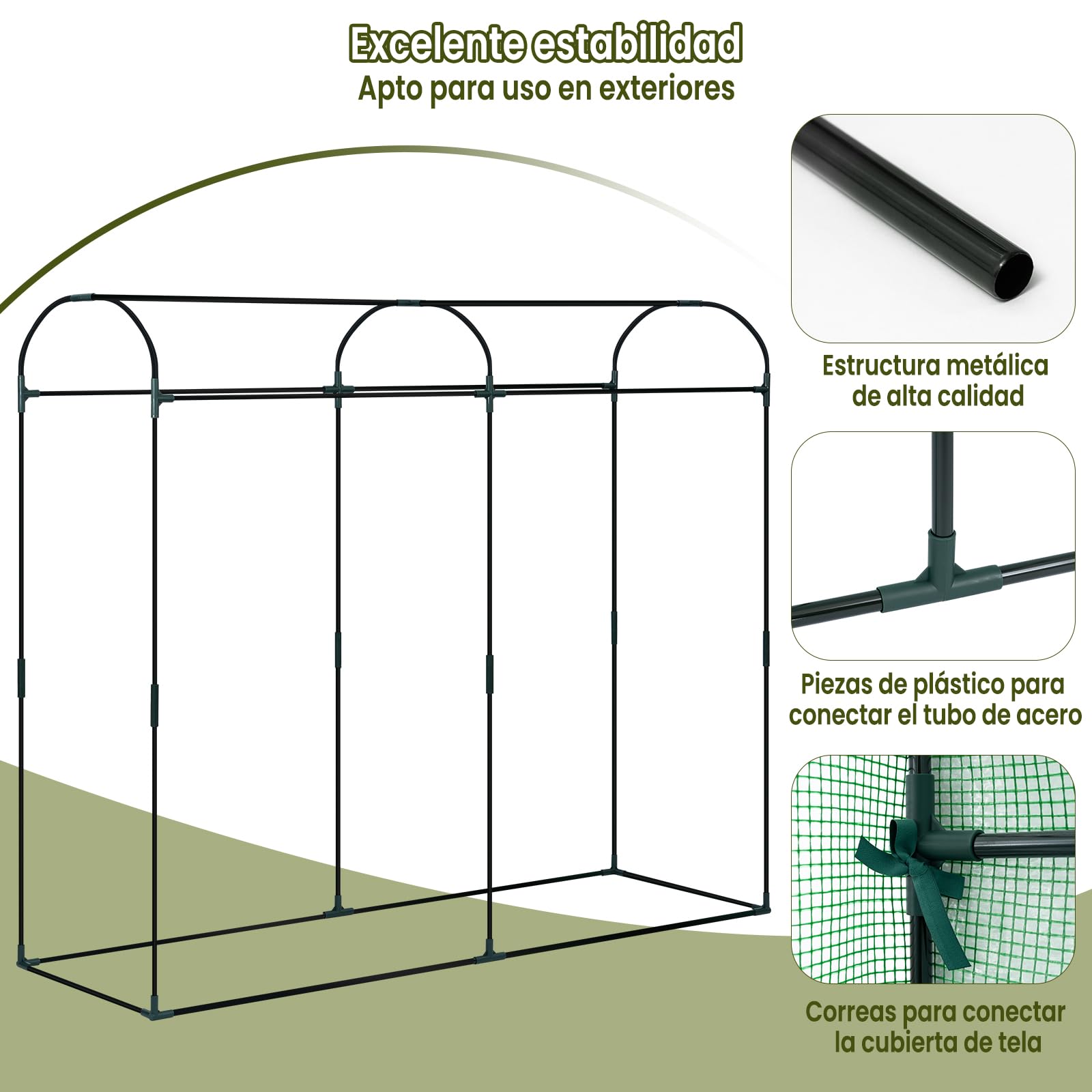 WOLTU Invernadero de Jardín Túnel, 2 Ventanas, Verde, 170x50x200cm | Acero Galvanizado; PE 140g/m²; Puerta de Cremallera; Enrollable; Laterales; Jardín
