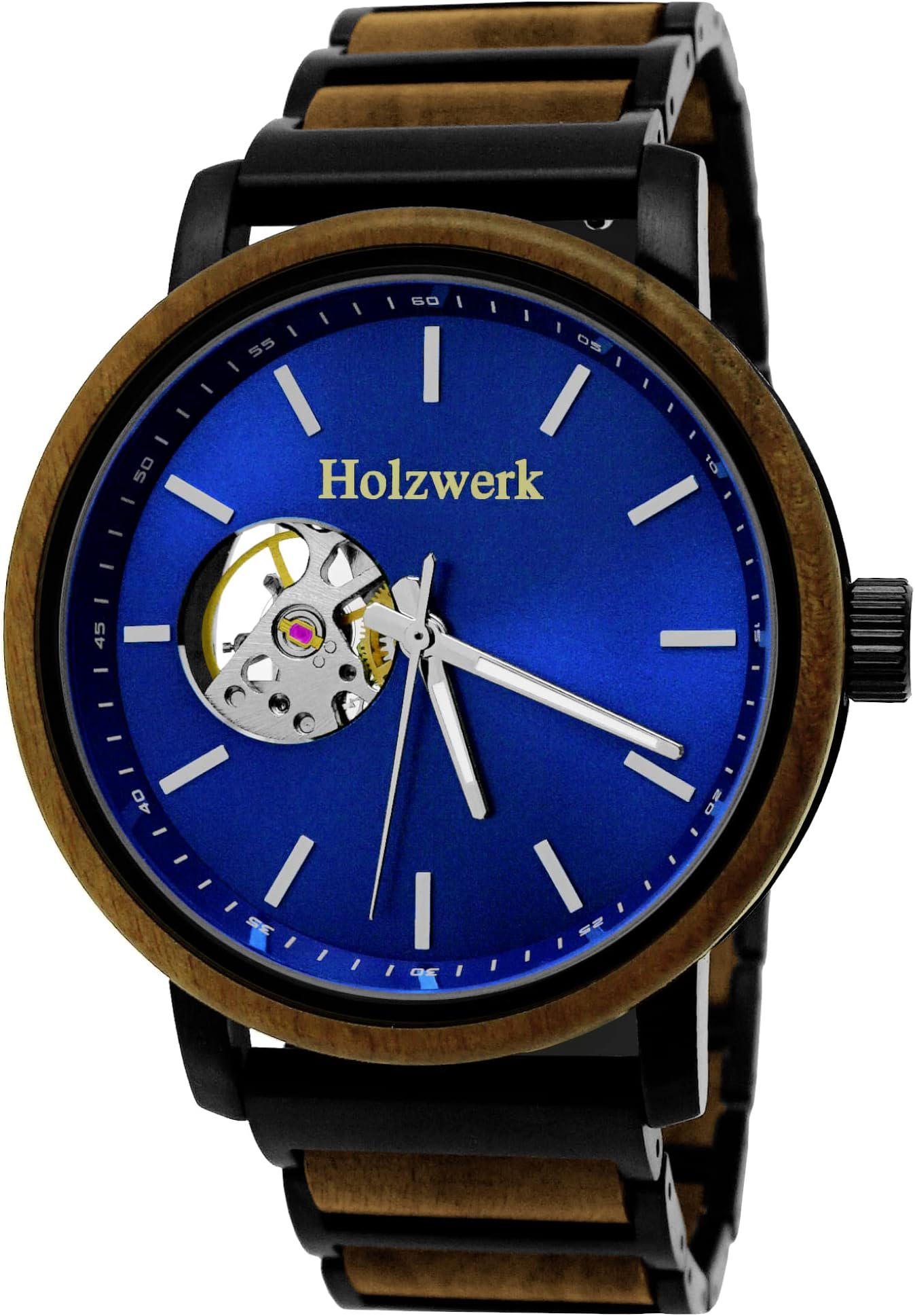 Holzwerk GermanyHolzwerk Germany Handgefertigte Designer Herren-Uhr Öko Natur Holz-Uhr Automatik Armband-Uhr Analog Quarz-Uhr Braun Schwarz