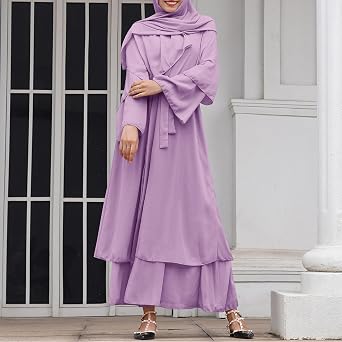 IMEKIS Women Muslim Abaya Chiffon Long Sleeve Maxi Dress Loose Full Cover East Arabian Robe Dubai Islamic Prayer Clothes
