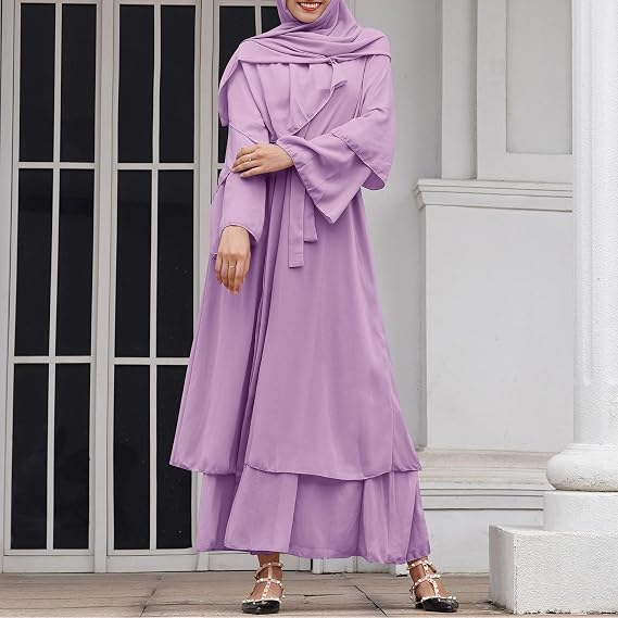 IMEKIS Women Muslim Abaya Chiffon Long Sleeve Maxi Dress Loose Full Cover East Arabian Robe Dubai Islamic Prayer Clothes