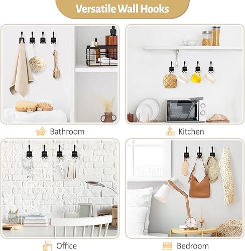 Miniatura 7 de VIS'V Ganchos para abrigos, color negro mate, para montar en la pared, ganchos adhesivos para abrigos, perchas de pared para chaquetas, bolsas,