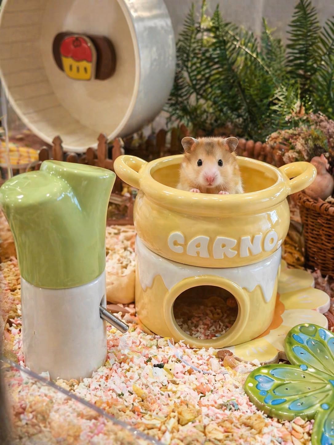 Meow&Woof Ceramiczna kryjówka i miska dla chomika – chłodzący domek dla zwierząt domowych, miska na jedzenie, kąpiel piaskowa, idealna dla chomika syryjskiego, chomika karłowatego, myszoskoczka
