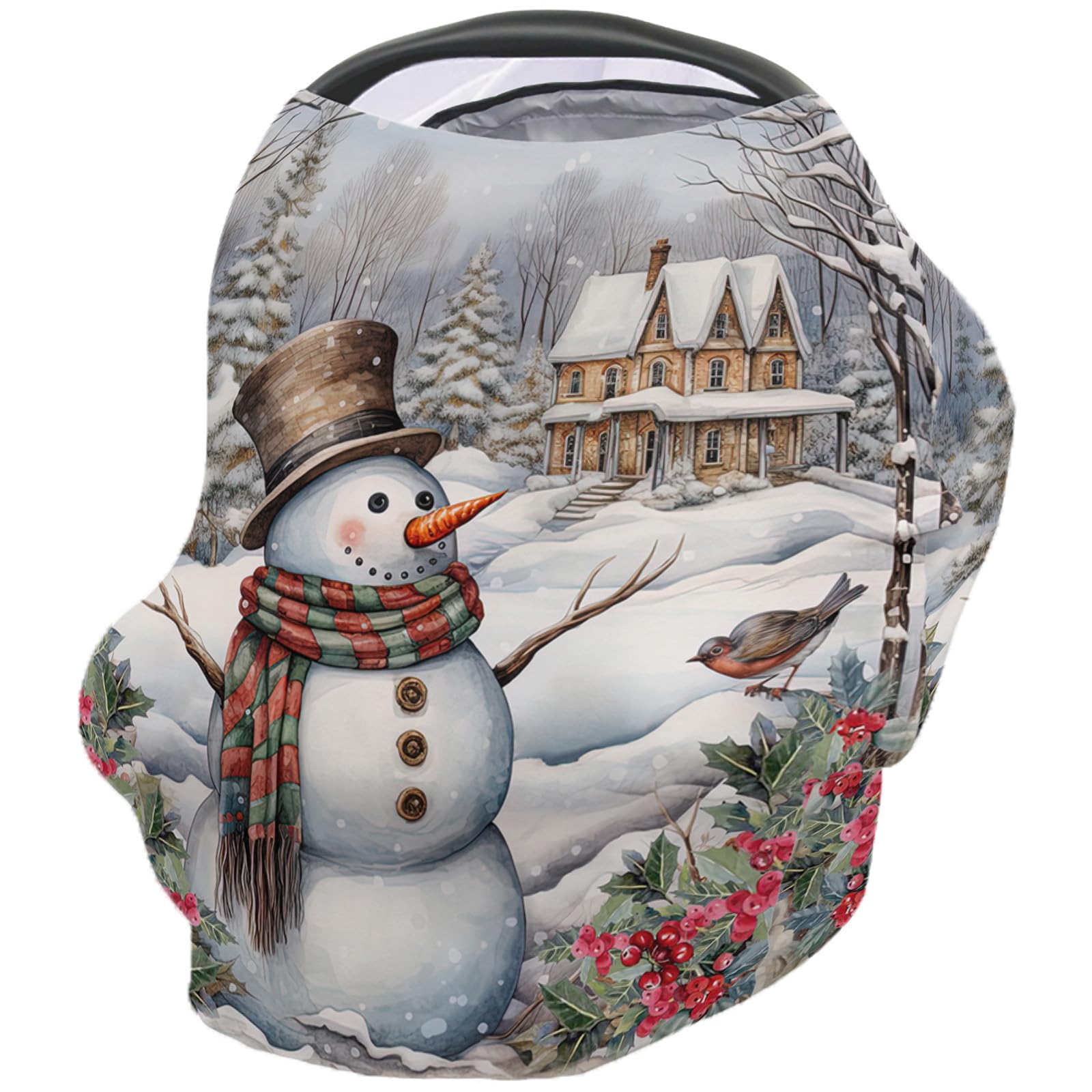 Nursing Cover for Breastfeeding Scarf, Christmas Xmas Tree Snwman Baby Car Covers Super Soft Multi Use for Canopy Shopping Cart Cover Blanket Stroller Cover