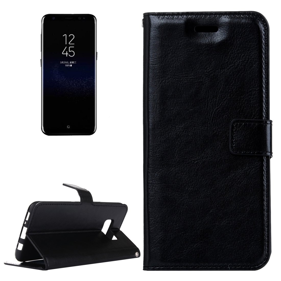 Retro Unhinged Horse Texture Horizontal Toss Leather Case With Holder & Card Slots & Wallet & Photo Frame& Lanyard For Samsung Galaxy S8 Cell Phone Case YUCPING (Color : Black)