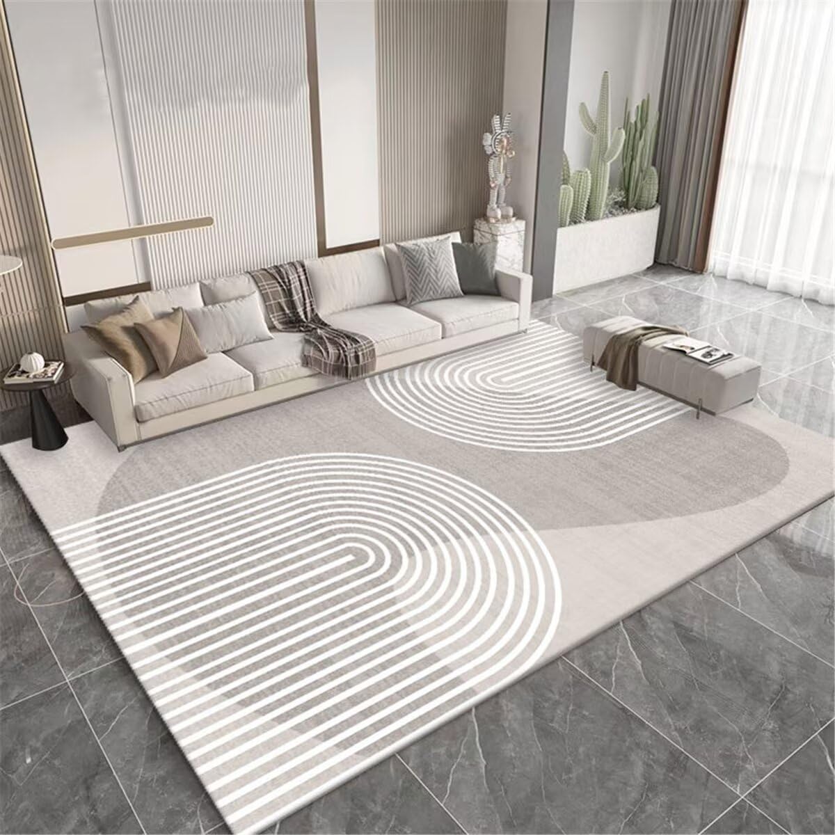 Tapis gris 80x120cm de salon et chambre d'ado avec motif ligne ronde