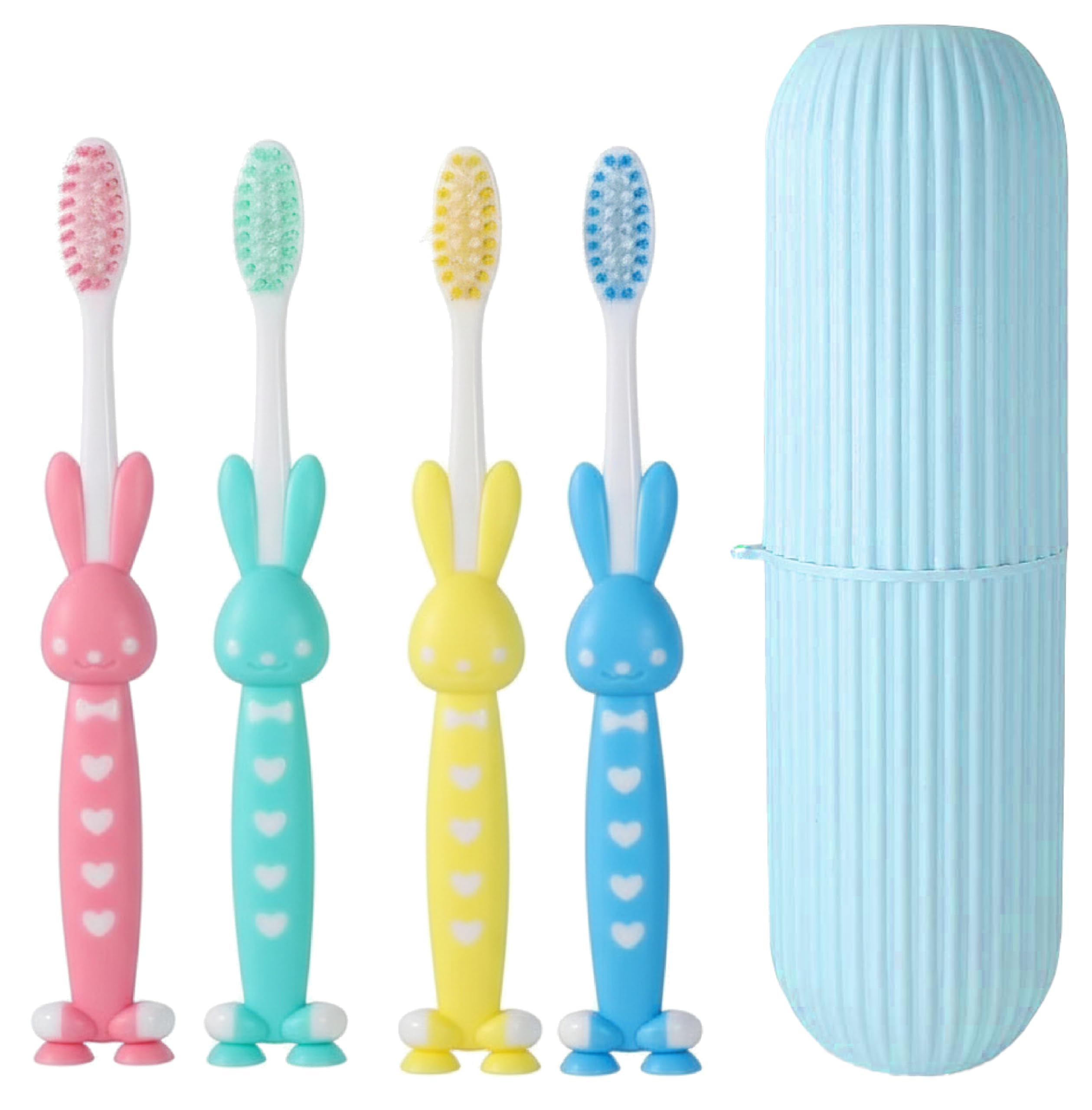 4Pcs Kids Toothbrush Set of 4 with Plastic Travel Holder | Soft Bristles Bunny Design Toothbrush for Toddlers & Kids | Child Friendly Handle | Daily Oral Care for Boys & Girls-image-34