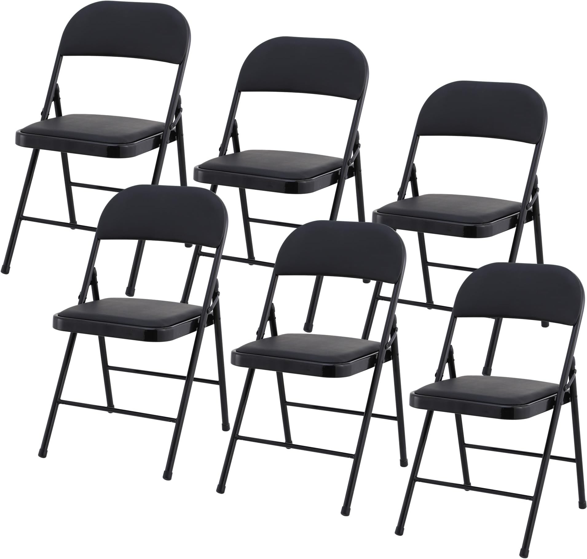 Cushioned PU Folding Chairs with a Black Metal Frame - Set of 6