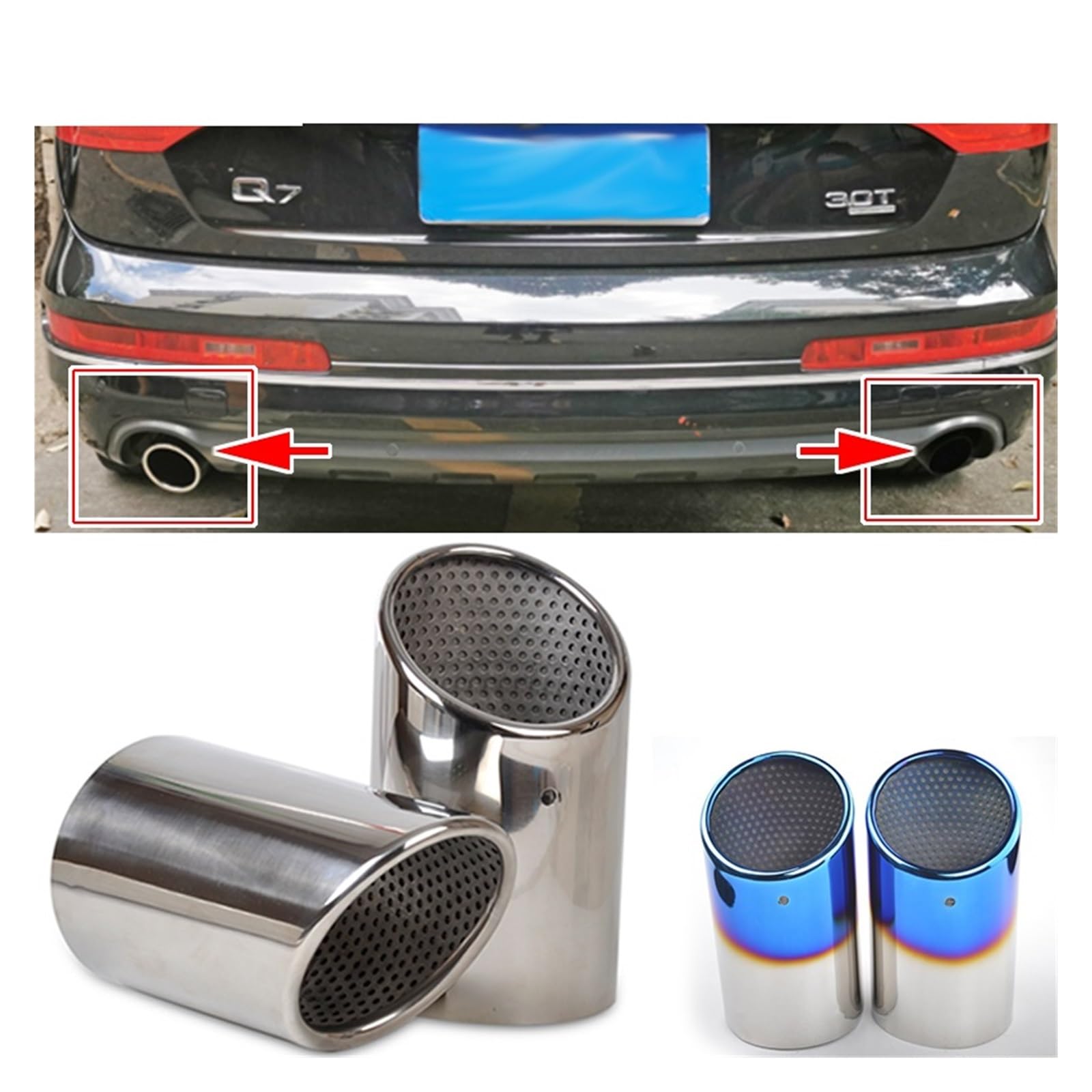 Embouts D'Échappement Noirs Pour Audi Q7 (2007-2011) - 2 Pièces En Acier Inoxydable - Look Sport & Protection - 4
