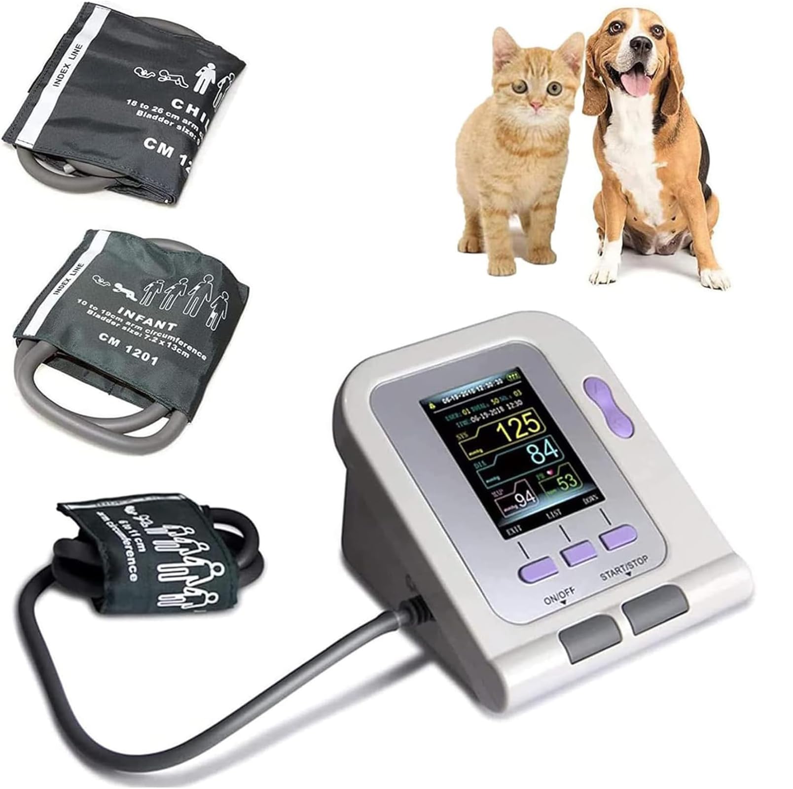 Misuratore di Pressione Sanguigna per Animali Domestici, Apparecchiatura Veterinaria Digitale, Sfigmomanometro Elettronico A 3 modalità E 3 Bracciali, per La Cura di Cani/Gatti/Animali Domestici