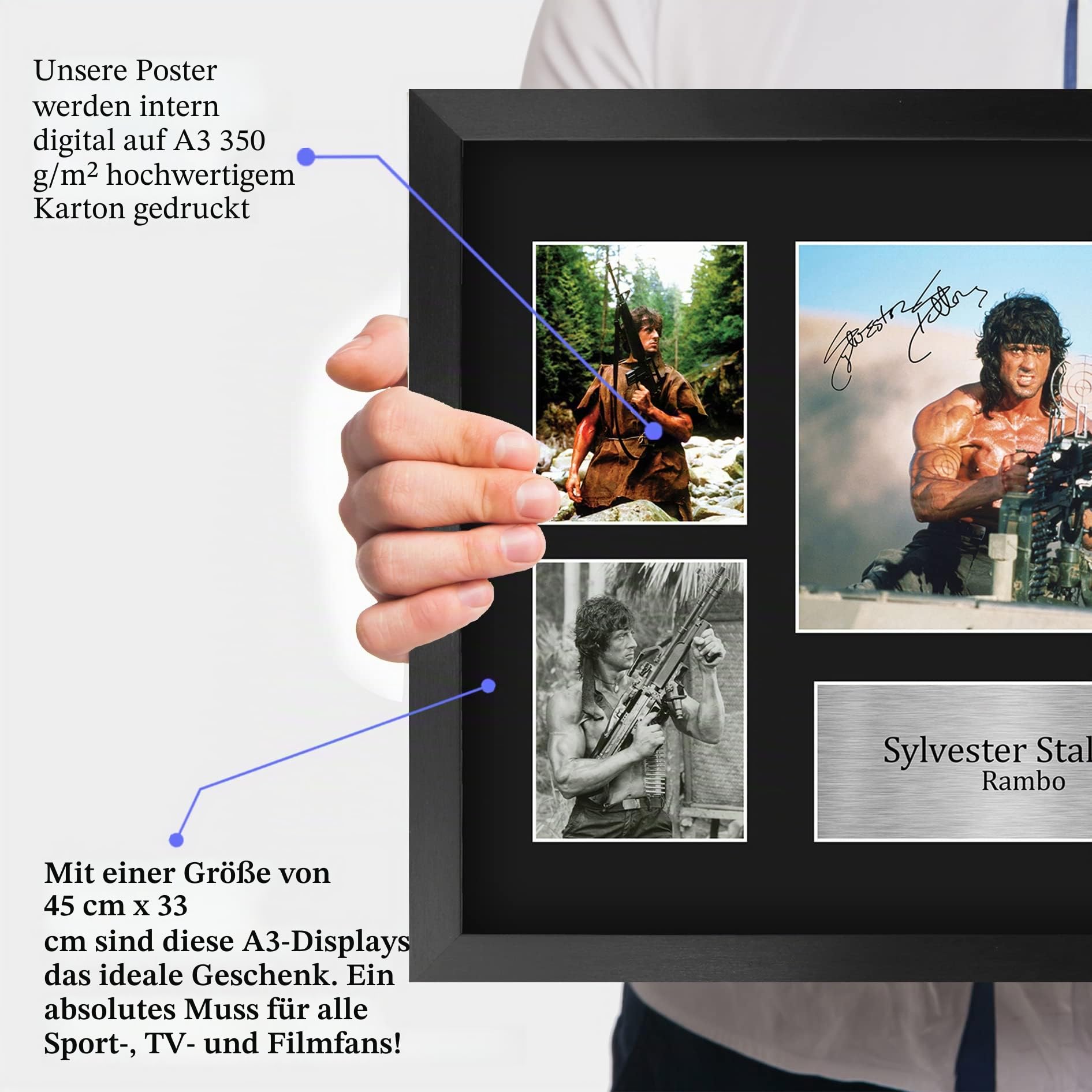 HWC Trading FR A3 Sylvester Stallone Rambo Geschenke Gedruckt, Signiert Autogramm Bild Display Für Film-Erinnerungsstücke-Fans - A3 Eingerahmt