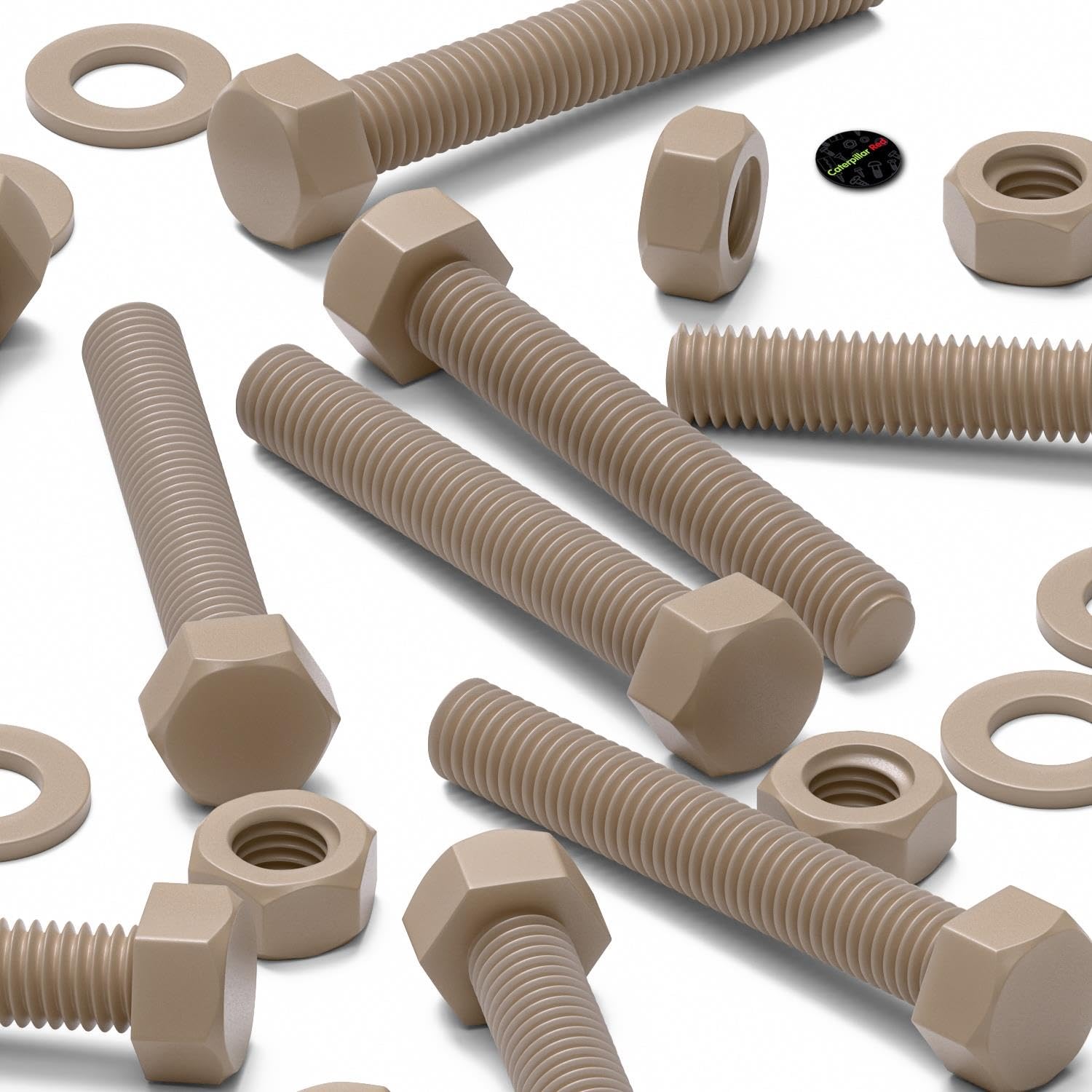5x Viti a testa esagonale naturali in PEEK M10 x 65 mm + dadi & rondelle | Montare e rimuovere con chiave o bussola sulla testa esagonale sporgente.