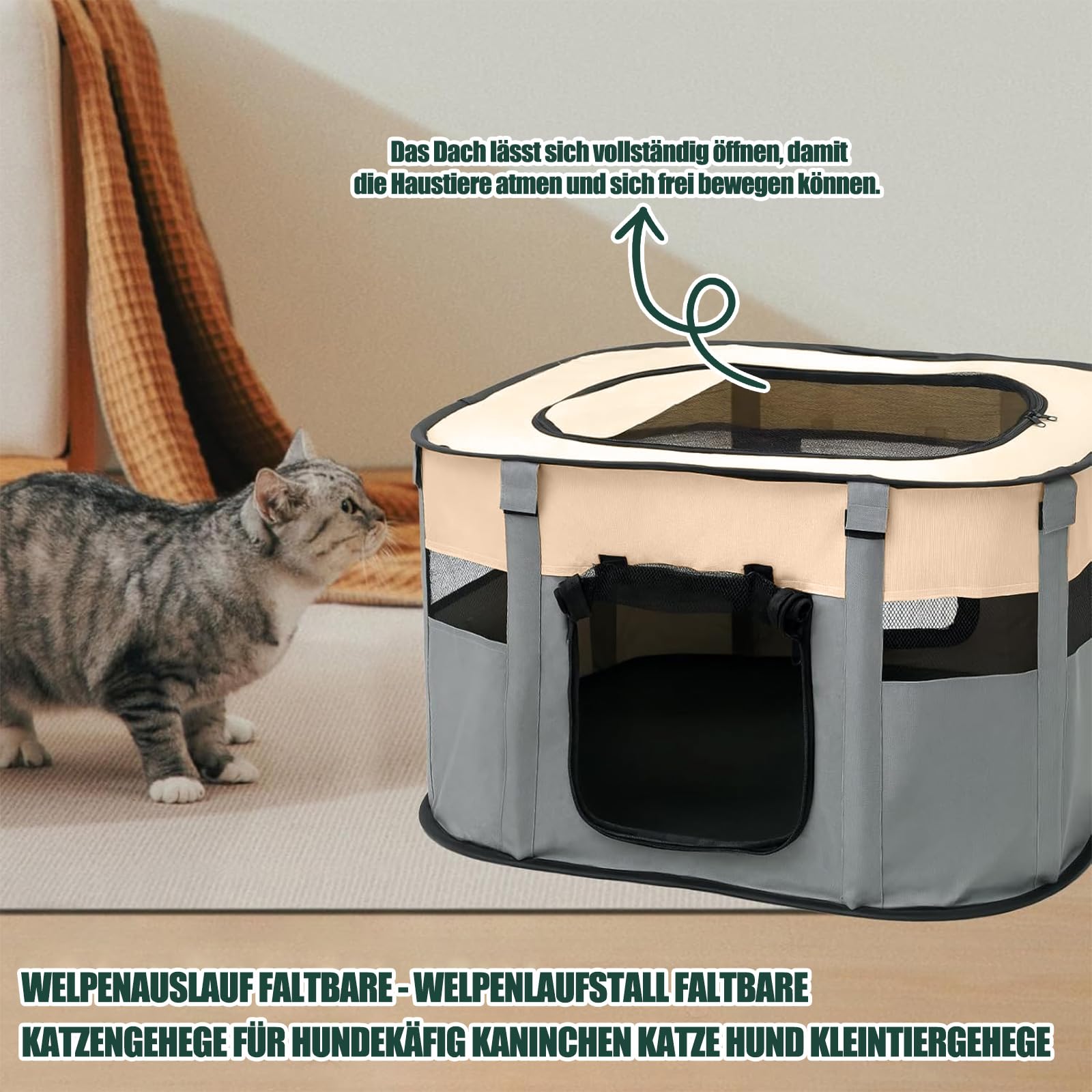 Welpenauslauf Faltbare Hundebox - 70×55×40 cm Welpenlaufstall Faltbare hundezelt Katzengehege für Drinnen, Outdoor Hundekäfig Hundezelt Kaninchen Laufstall Katze Hund Katzenzelt Kleintiergehege