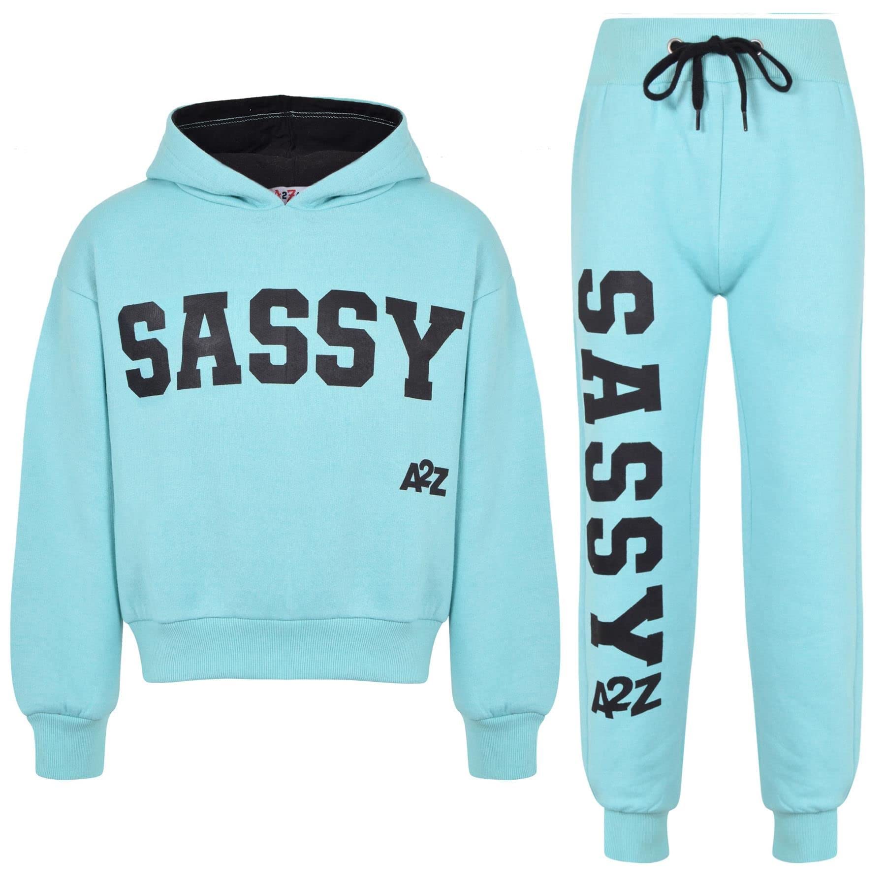 A2z 4 Kids Girls Aqua Tracksuit Tie Dye Sassy Fleece Hooded Crop Top - T.s Crop Sassy 13