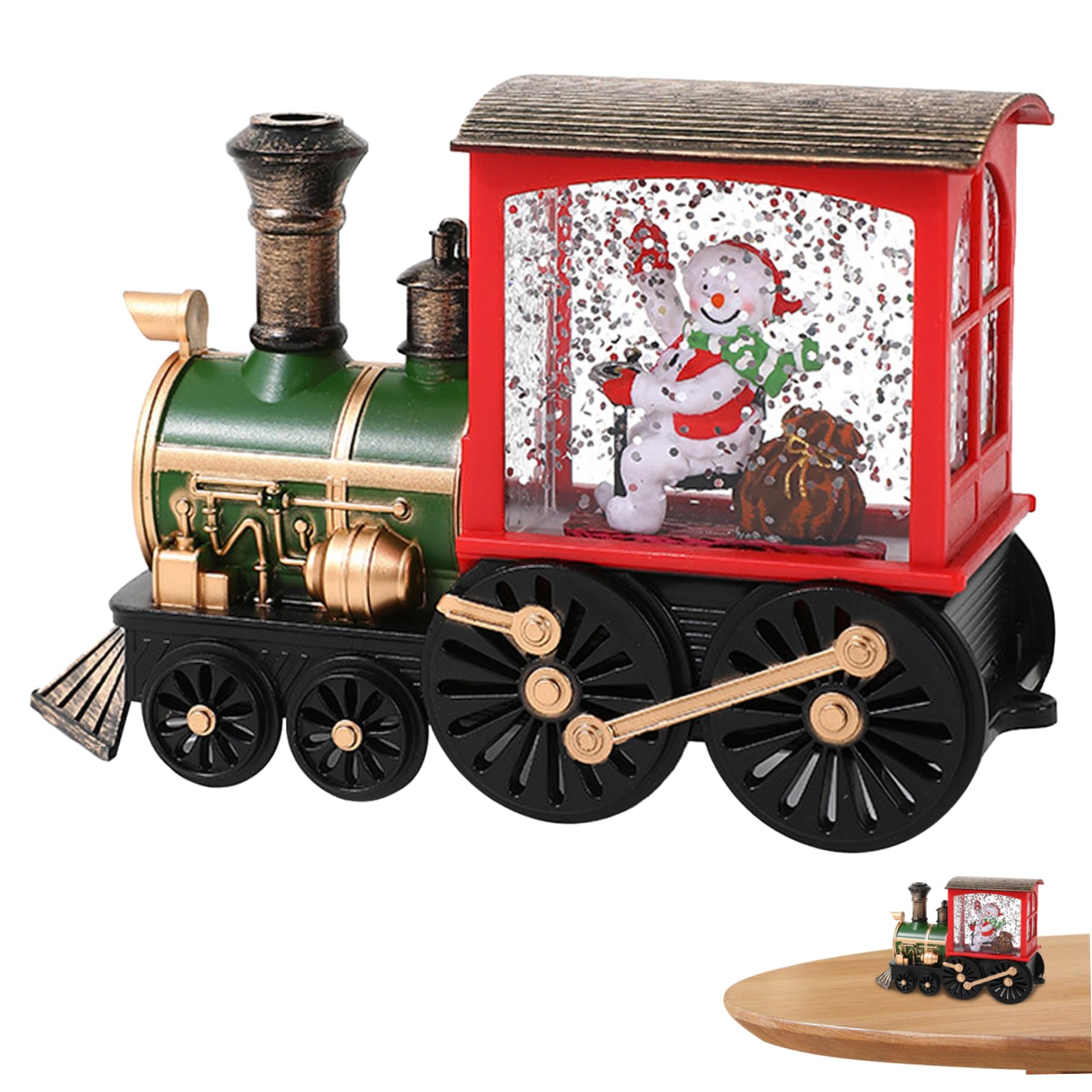 Train de Noel retro eclairé a eau scintillante, finition de qualite pour deco de sapin