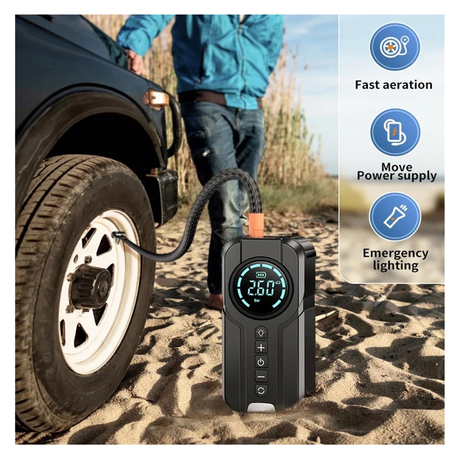 Avviatore di Emergenza for Auto Pompa d'Aria Compressore Portatile Gonfiatore for Pneumatici Multifunzione Batteria Automatico con Borsa in Eva Inflazione Istantanea