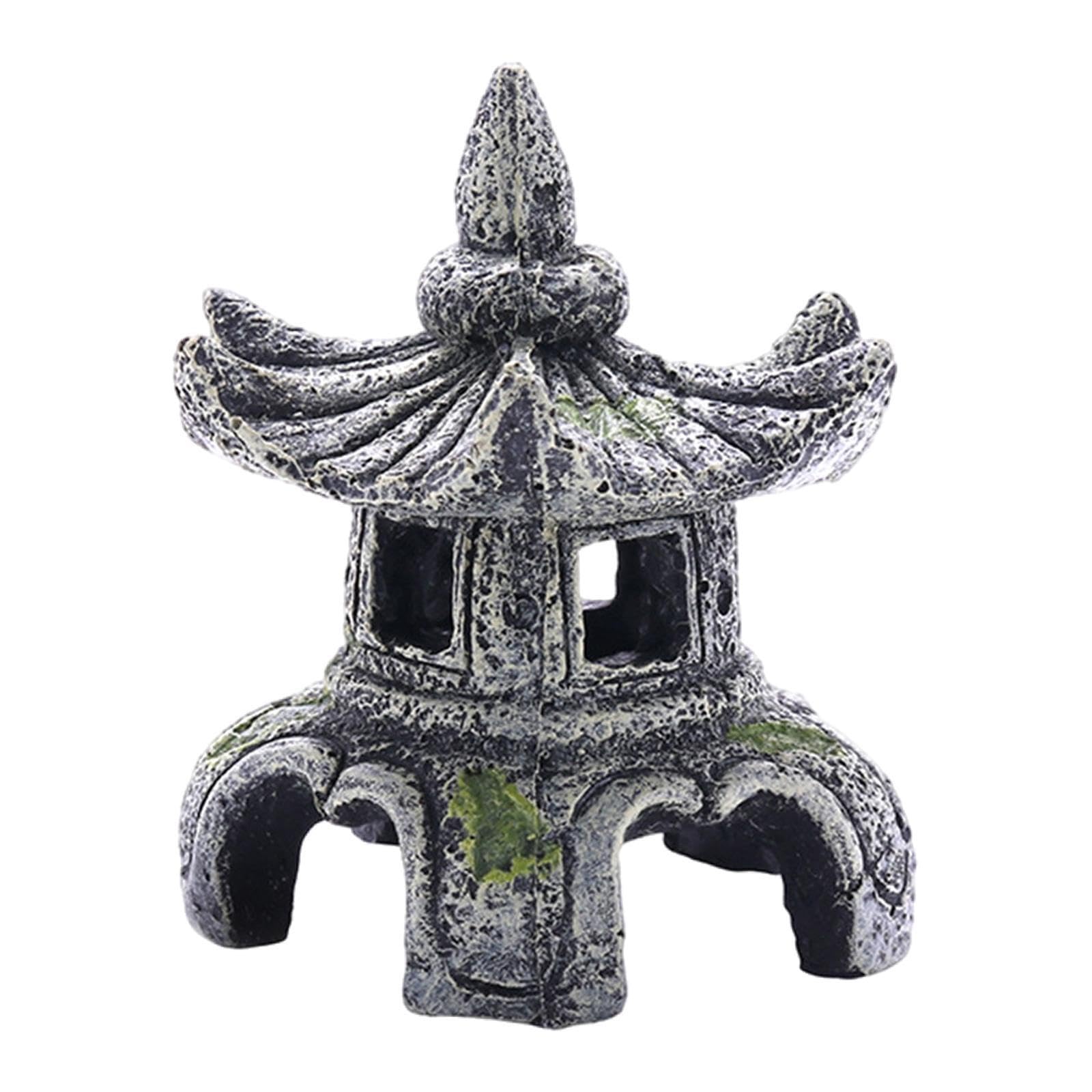 drburpily Artful Pagoda Statue Stone Lamp Aquarium Tank Decorative Scenic Hiding Cave Tool Excellent For Aquatic Habitat Land Turtle Habitat Shelter Hiding Cave Tool Gift