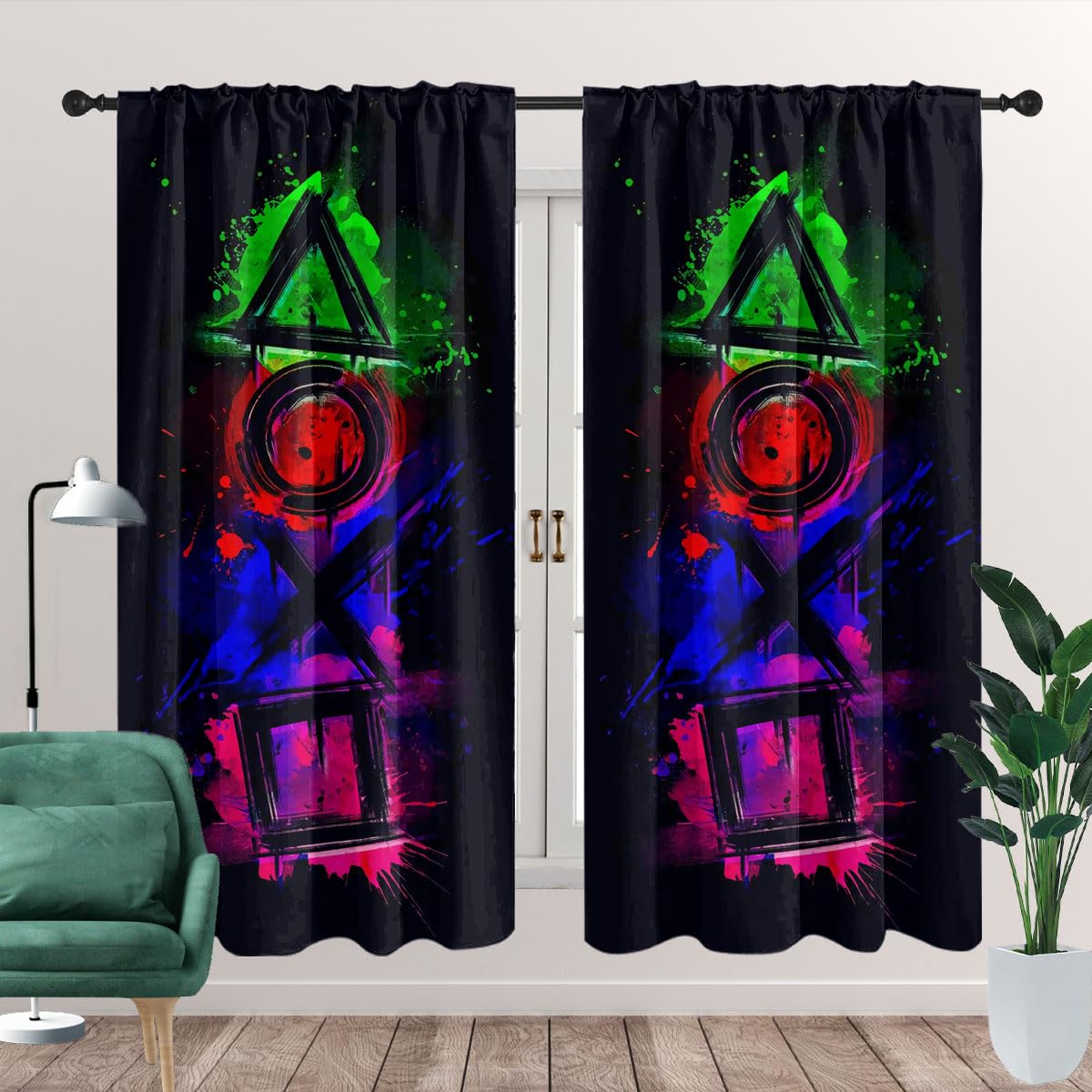 KKH Gamer Window Curtains Modern Game Button Colorful Video Game Window Drapes for Kids Boys Teens Bedroom Darkening Window Treatments Drapes 2 Panel Set, 42""x84""