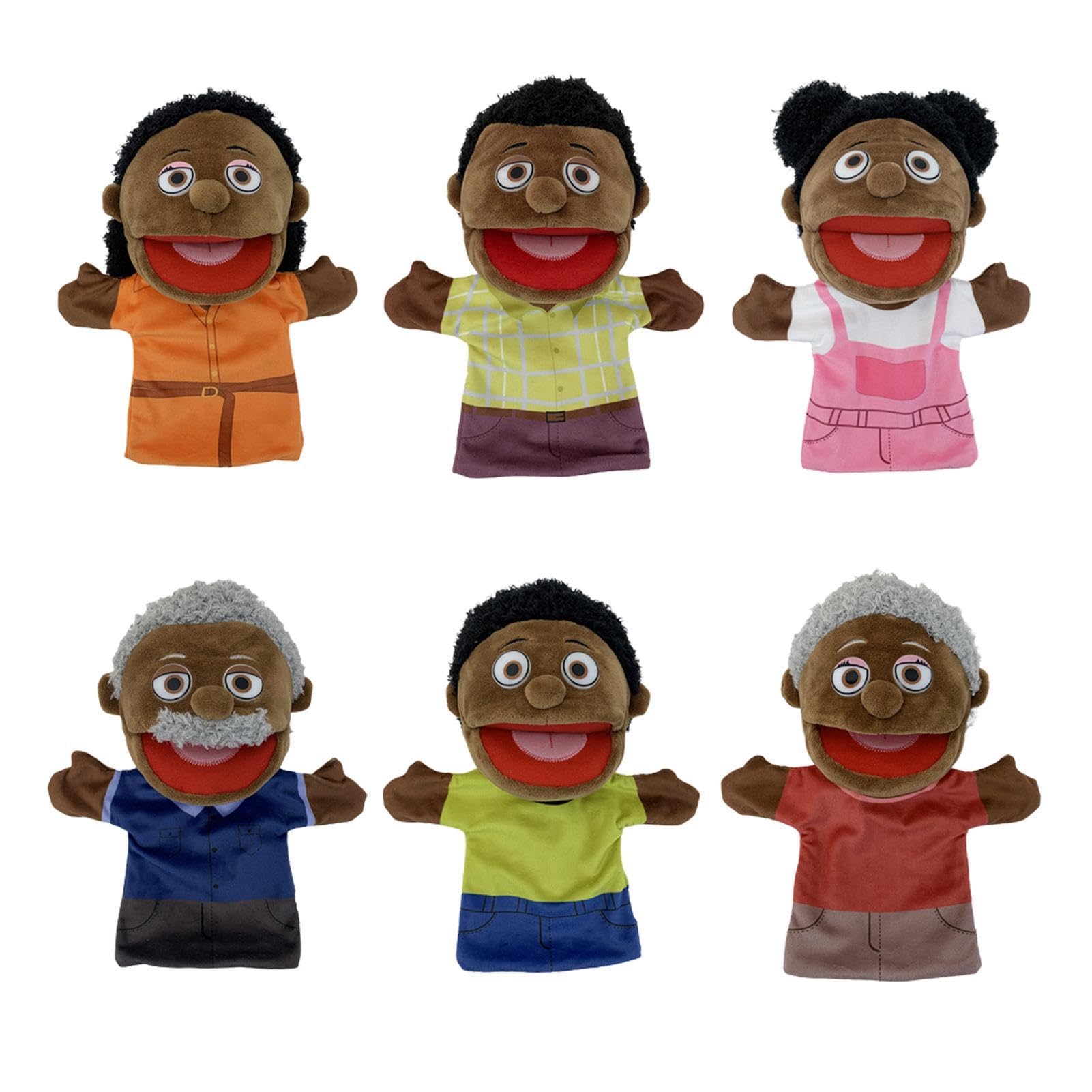 Burattini di famiglia per bambini,6 marionette da teatro nere