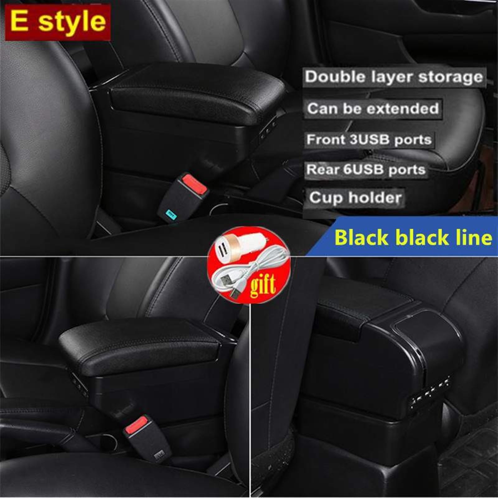 Pasuje do Vw dla Volkswagen Golf 4 MK4 IV, 1999-2004 Jetta Bora MK4 IV, akcesoria samochodowe części samochodowe środkowy podłokietnik konsola podłokietnik (Material : E All Black 9 USB)