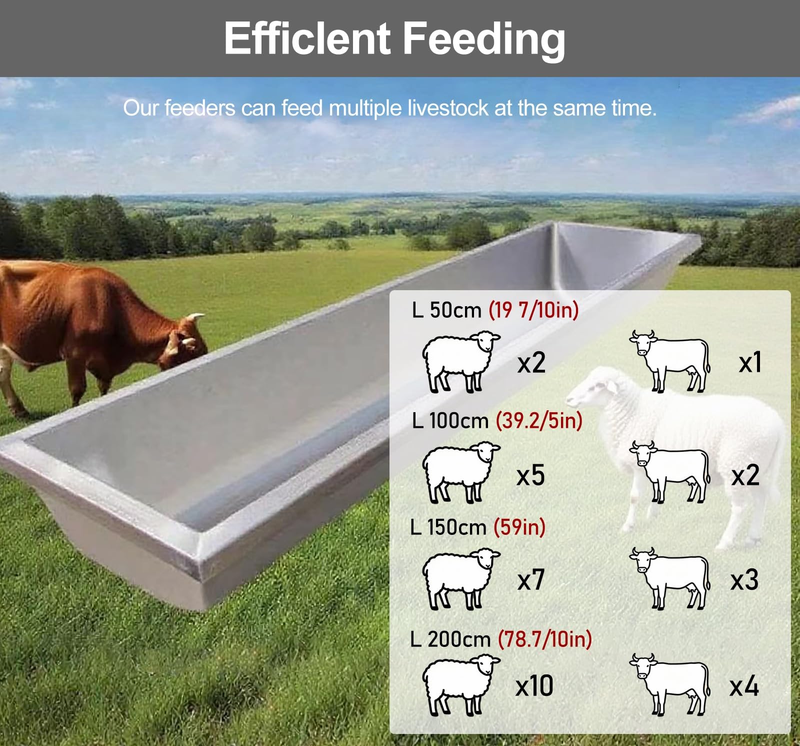 ERRULAN mangeoires pour porcs Comedero Grande para Ganado, ovejas, Caballos, comederos de Agua para Ganado espesados ​​de Acero Inoxidable, alimentación de Aves de Corral(50x30x18cm(19.7x11.8x7in))