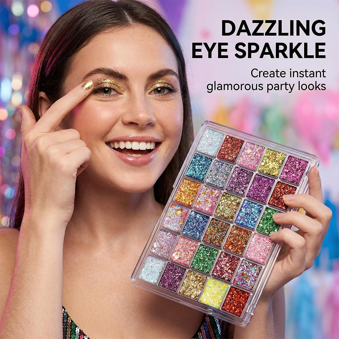 Palette Ombretti Glitter 40 Colori, Altamente Pigmentata per Viso & Corpo. Effetto Gel Lunga Durata per Trucchi Carnevale, Festa, Adulti & Bambini.