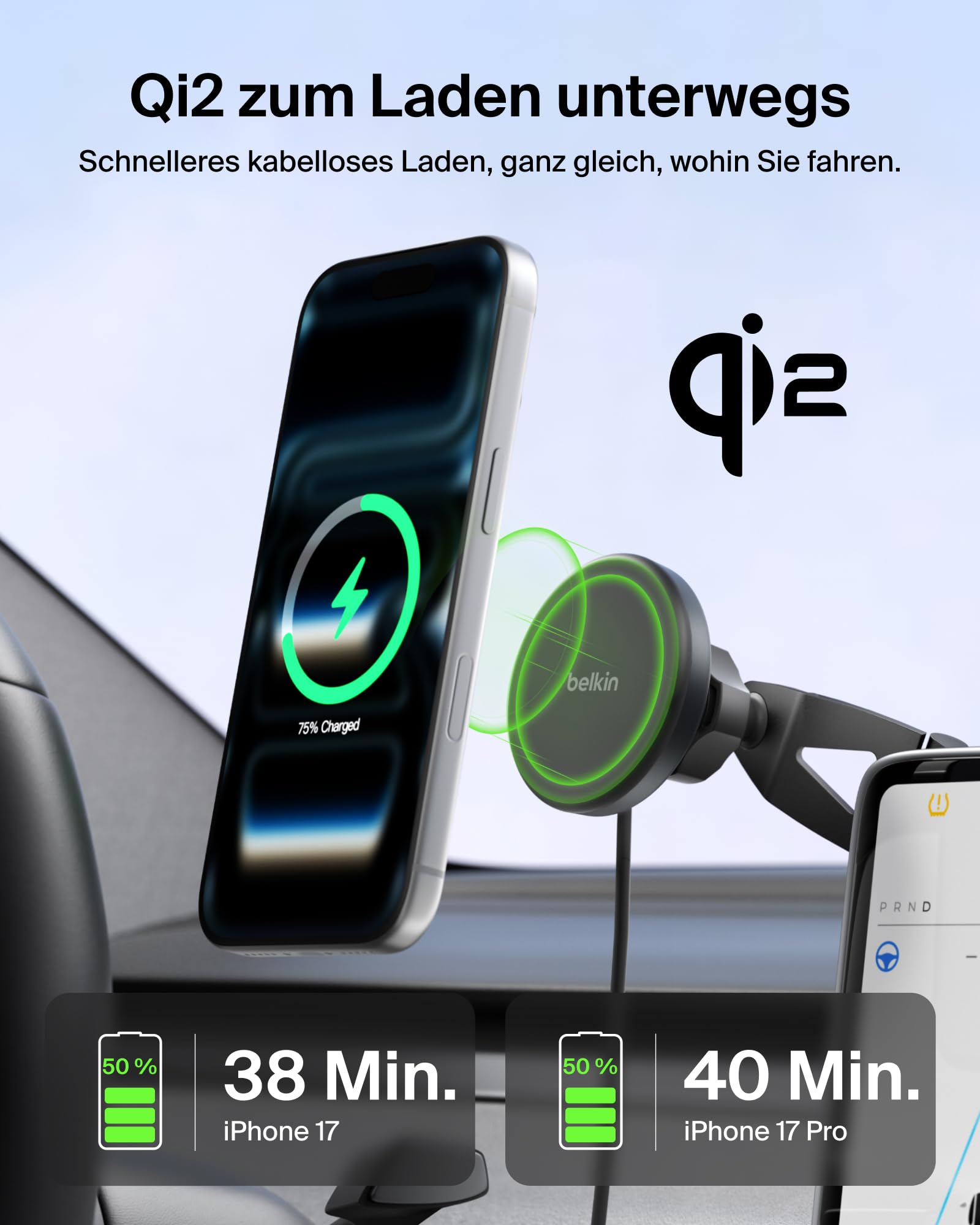 Belkin BoostCharge Qi2 Kfz Ladegerät, Magnetische Handyhalterung Auto mit Ladefunktion, Induktive Ladestation MagSafe Kompatibel, Lüftungshalter mit USB C Kabel für iPhone, Galaxy, Pixelsnap – Schwarz