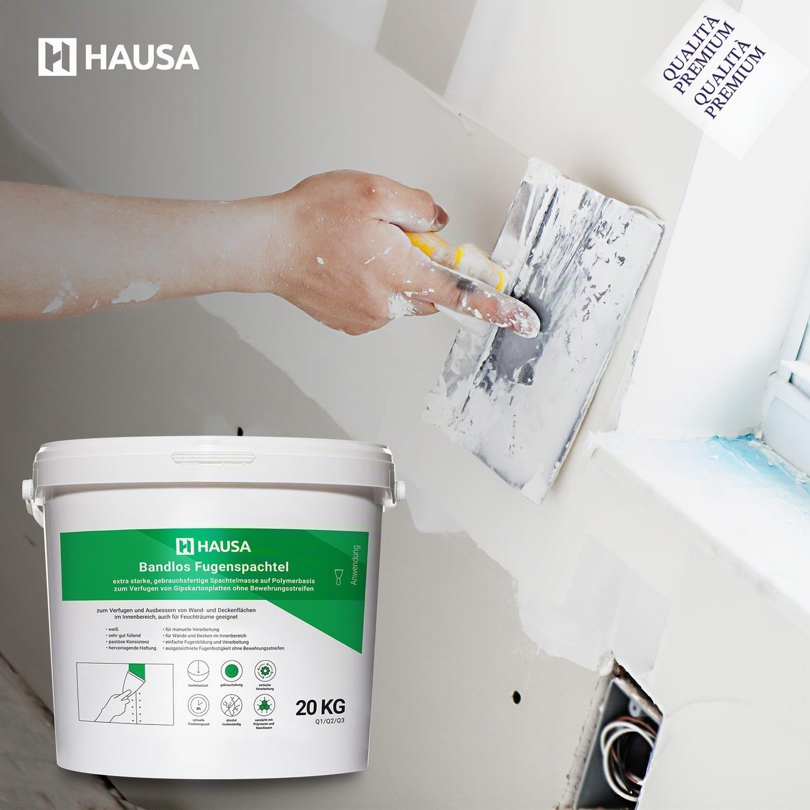 Stucco di riparazione extra forte, stucco pronto per fughe di cartongesso senza strisce di rinforzo per pareti, soffitti interni, riempitivo per crepe, cartongesso, stucco per fughe, bianco, 20 kg