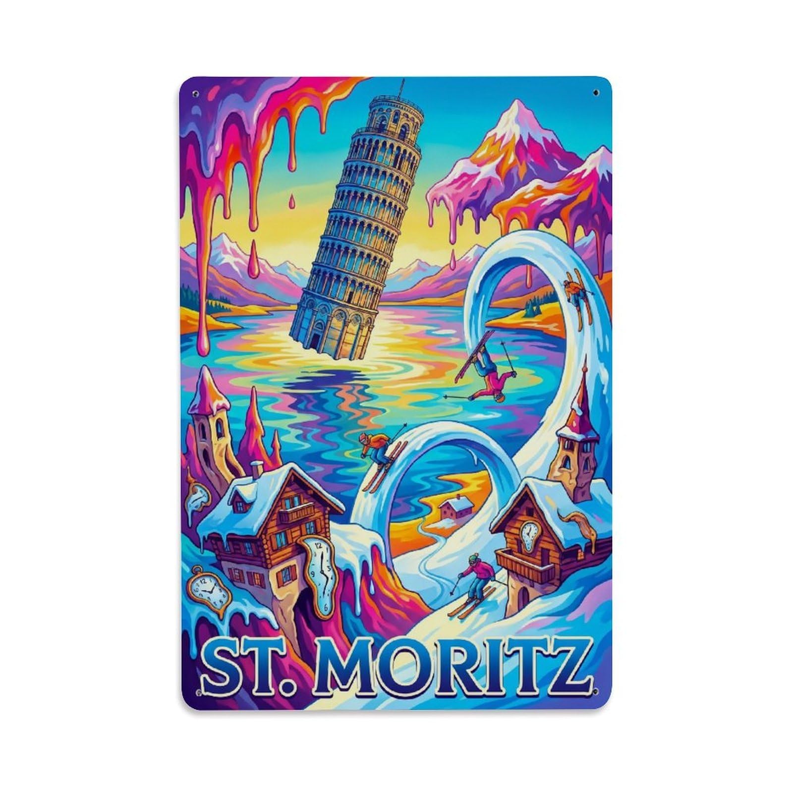 Olhnbad Style Luxury Switzerland Surreal Alpine Travel Metal Tin Sign