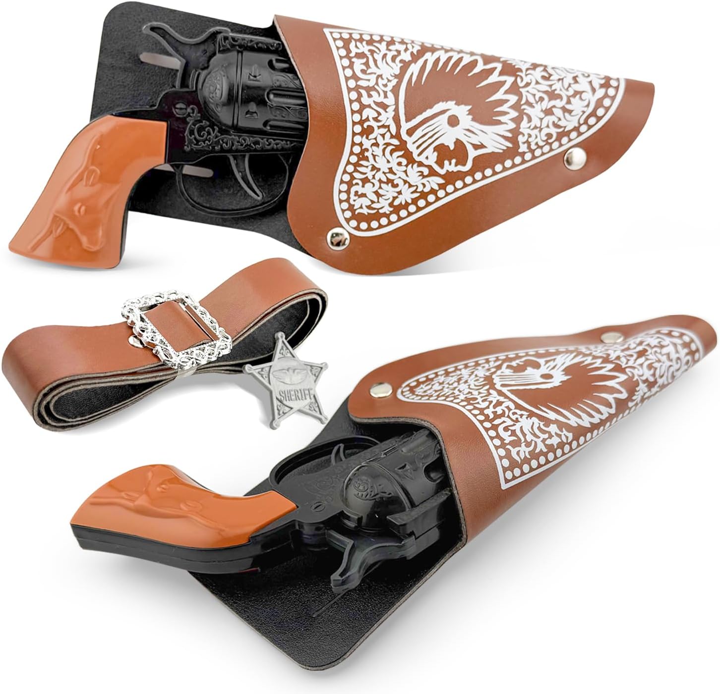 Cowboy Toys Set, 6Pieces Black Adjustable Cowboy Gun Belt and Holster for Kids, Vintage Dress-up Accessories Costume for Halloween