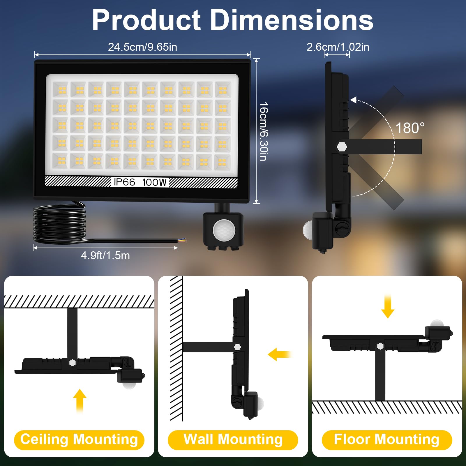 T-SUN 4000K Projecteur LED Extérieur Detecteur de Mouvement 10000 LM IP66