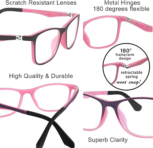 Miniatura 5 de Yogo Vision Gafas de bloqueo de luz azul para niños, anteojos de videojuegos para computadora para niños y niñas, bonitos marcos cuadrados