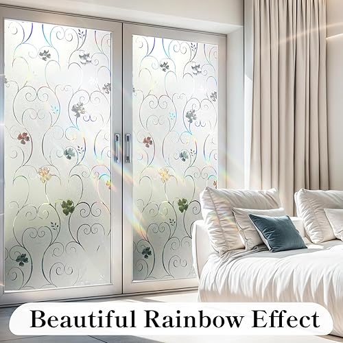 Miniatura 23 de DUOFIRE Película de privacidad para ventana, película de vidrio esmerilado, película de vidrio estático, sin pegamento, anti-UV, adhesivo para Flor