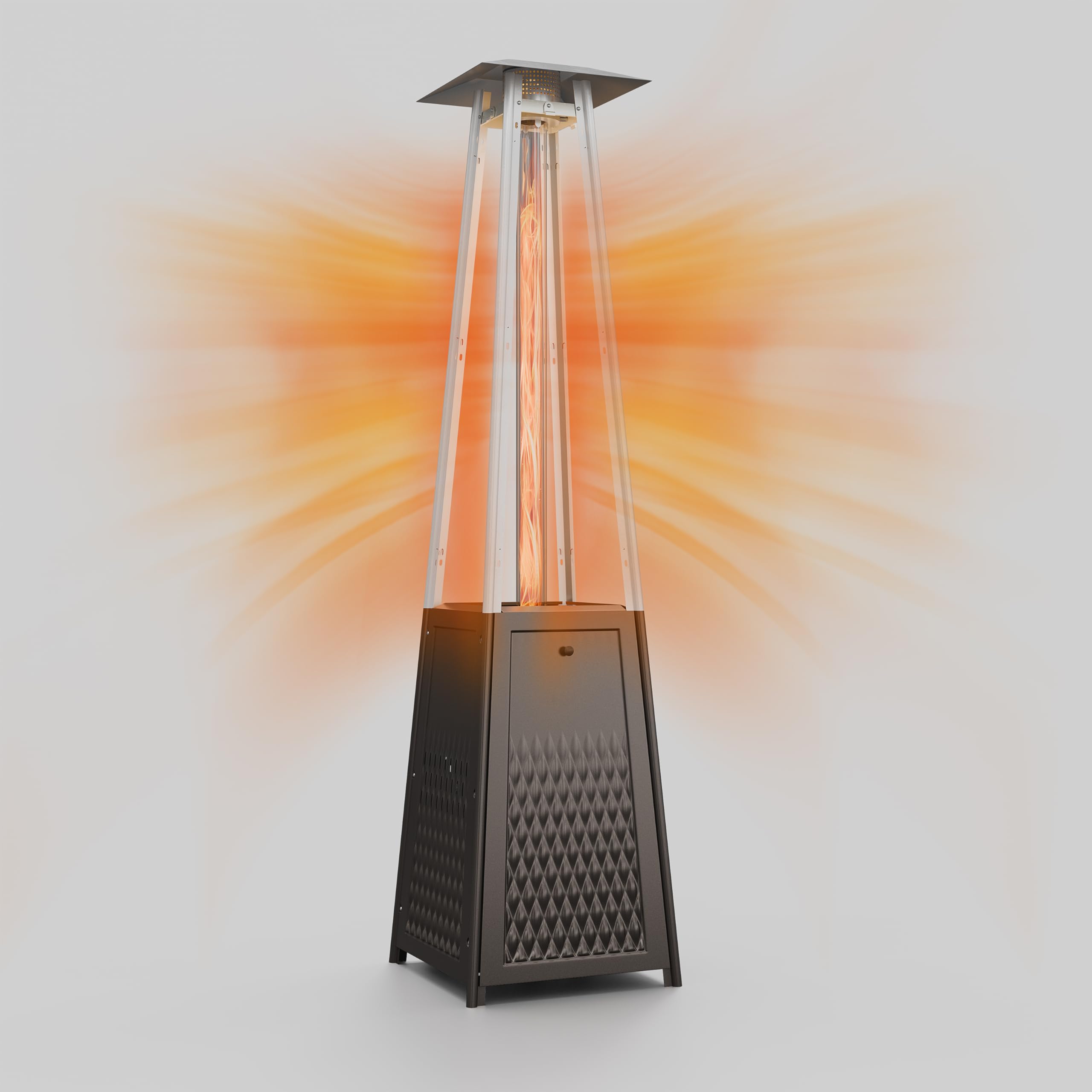 5,5000 BTU Outdoor Heater with Wheels and Cover, Glass Tube Propane Pyramid Heater, Anti-Tilt Safety Device, Patio Heater for Home and Commercial, Brown