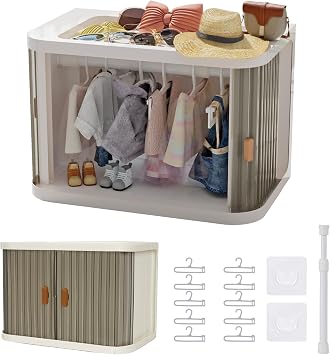 Doll Wardrobe Storage Box, Foldable Doll Closet, Transparent Grey