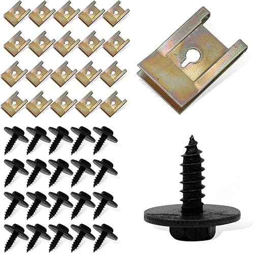 GKmow Pack-40 Tornillos para cubierta de parachoques, clips multiusos de tuercas en U, kit de sujetadores de carrocería de automóvil, retenedores de