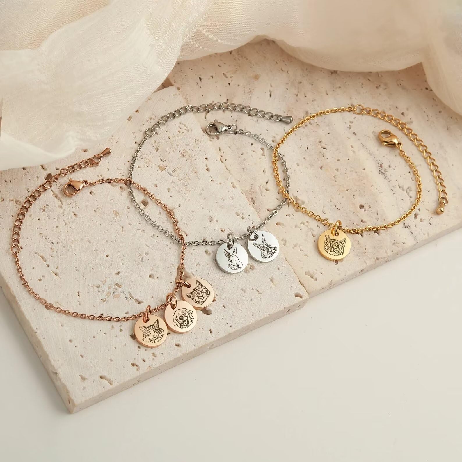 Joyería de fotos de gato - Pulsera personalizada de retrato de mascota - Pulsera de encanto de retrato de gato grabado - Pulsera de mamá de perro - Regalo de cumpleaños para niños