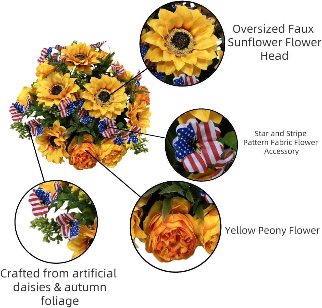 12 Pcs Artificial Eucalyptus Sunflower Bouquets with Mixed Faux Greenery, Fake Sunflower Bundles Bulk Realistic Floral Arrangements for Indoor Outdoor Home Office Porch Wall Decor (yellow, 12)