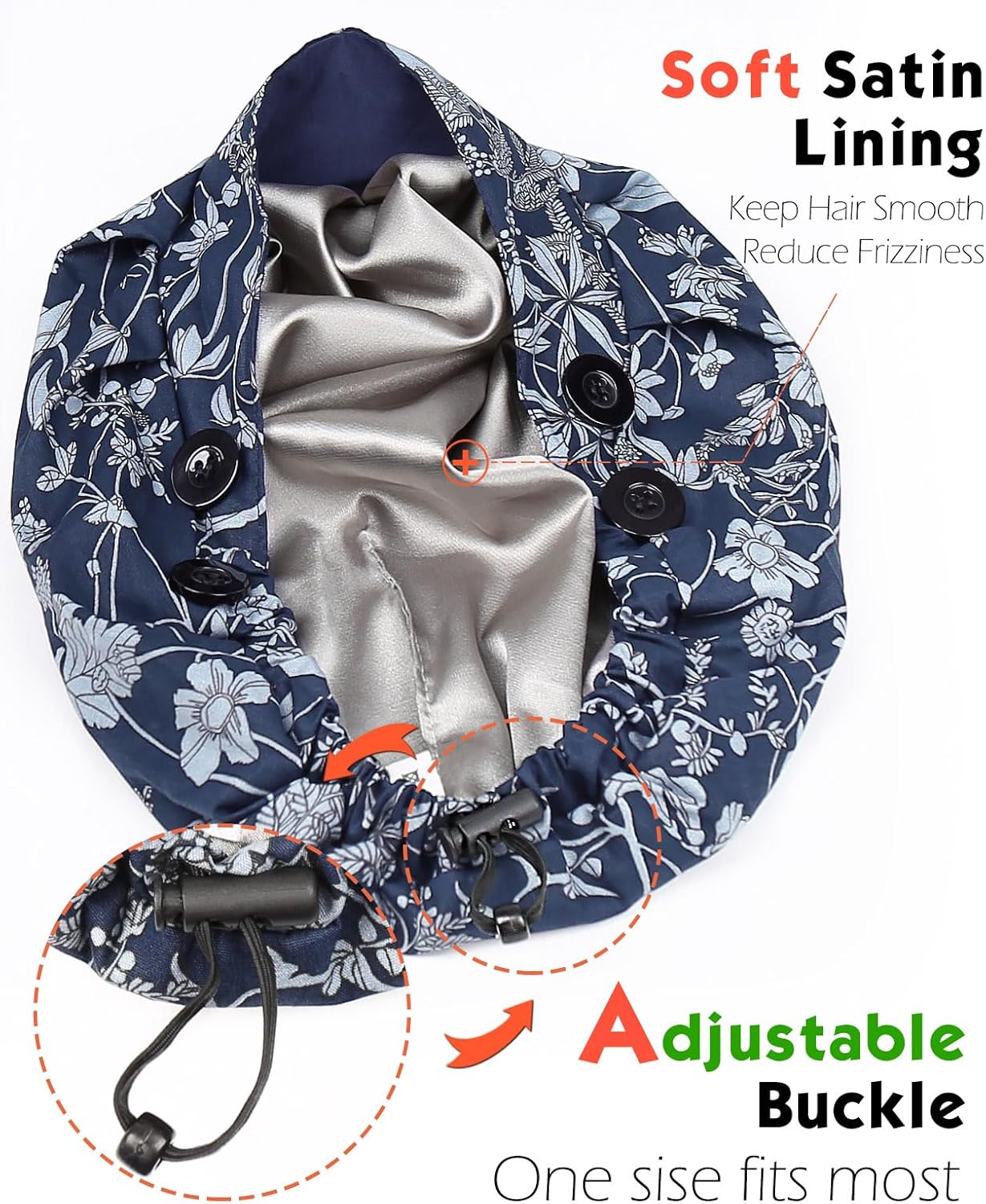 Satin Lined Bouffant Scrub Nurse Cap with 4 Buttons and Sweatband Adjustable - Image 2