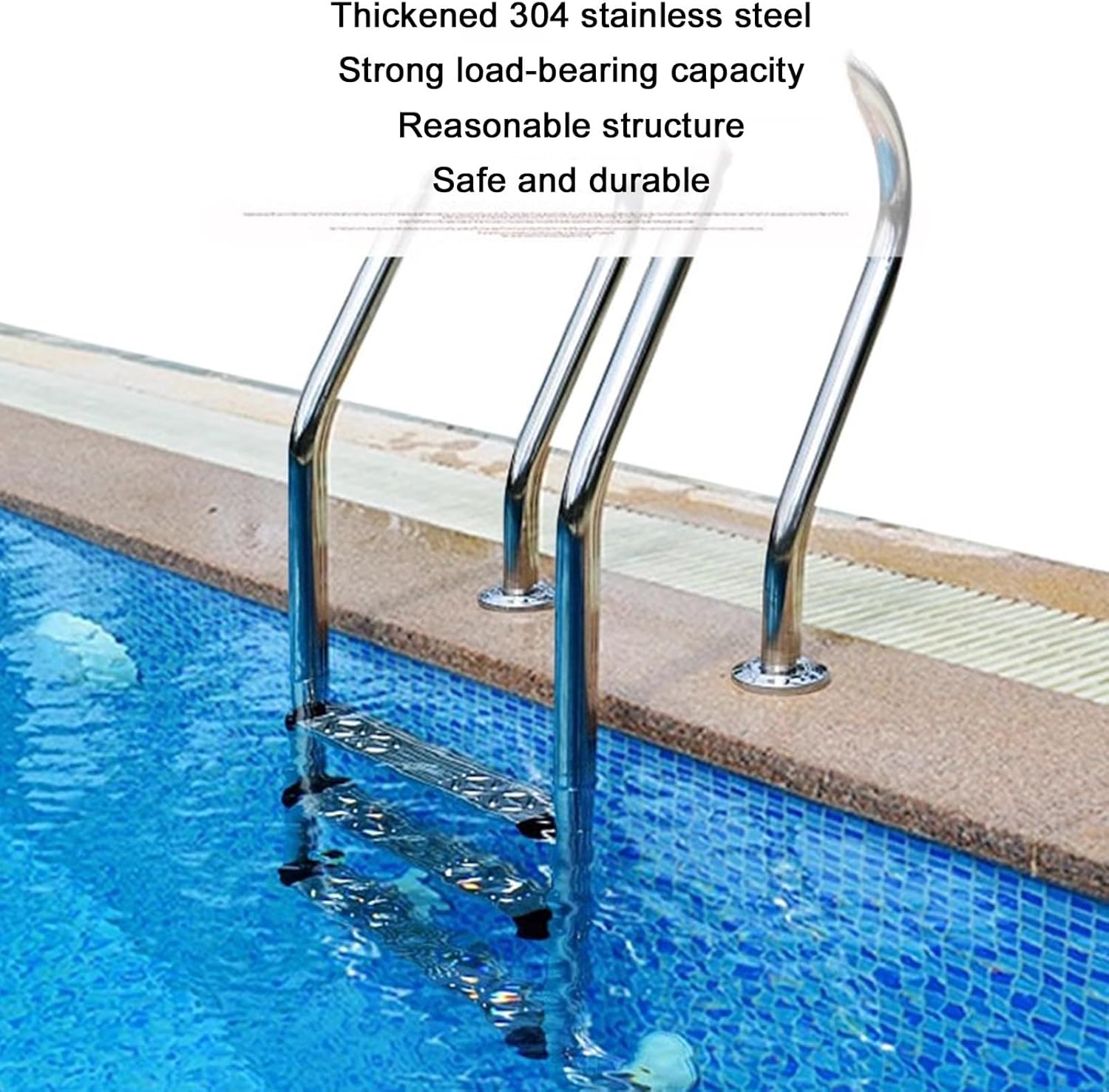 Non-Slip Stainless Steel Pool Ladder, 2-Step In-Ground Swimming Pool Steps with Handrail, Durable Indoor/Outdoor Use, 1.5mm Tube Wall Thickness, Silver Finish