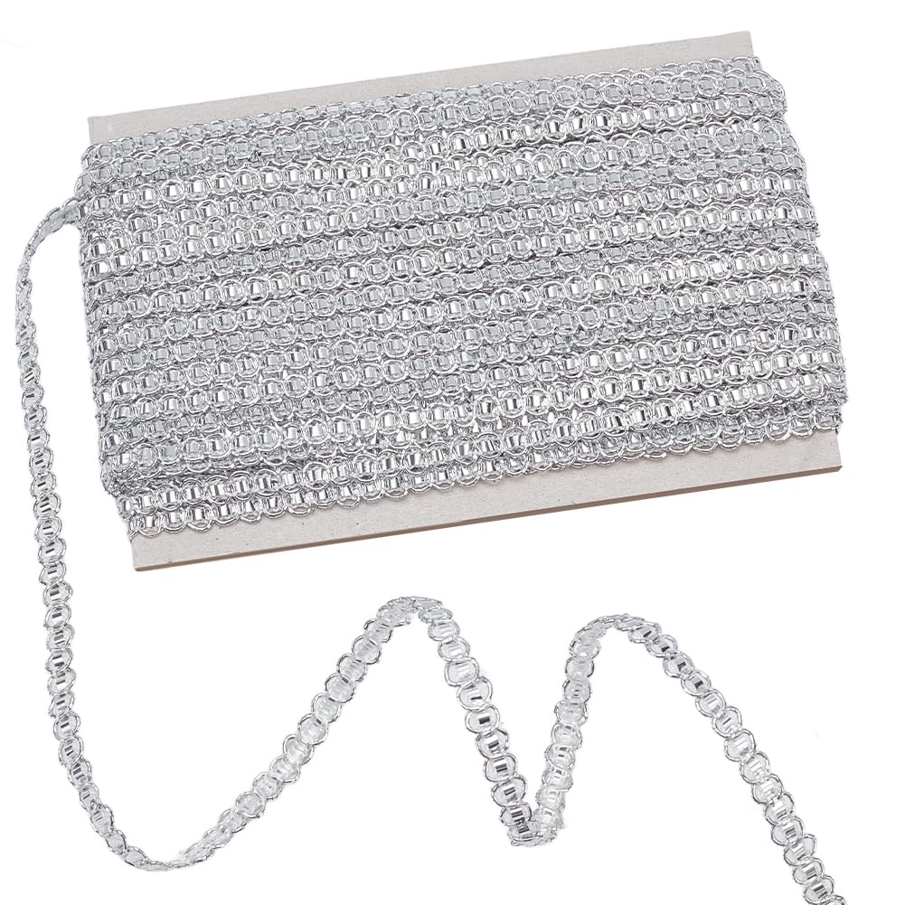 MAYJOYDIY 20m S Shaped Silver Gimp Braid Trim 6mm Wide Polyester Lace Trim Ribbon Decorative Woven Braid Trim Fabric Trim for Sewing Bag DIY Crafts Costume Curtain Lampshades